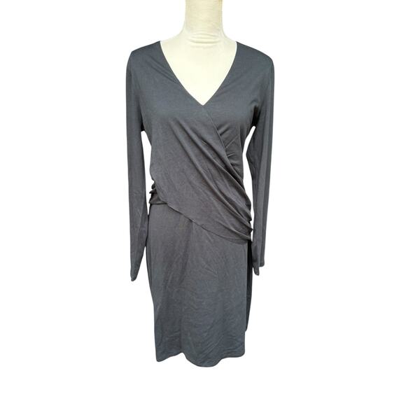 Sundance Black Long Sleeve Faux Twist Cross Wrap Knit Knee Length Dress - Large - Picture 2 of 8